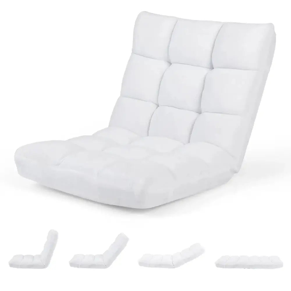 14-Position Adjustable Cushioned Floor Chair-White Costway