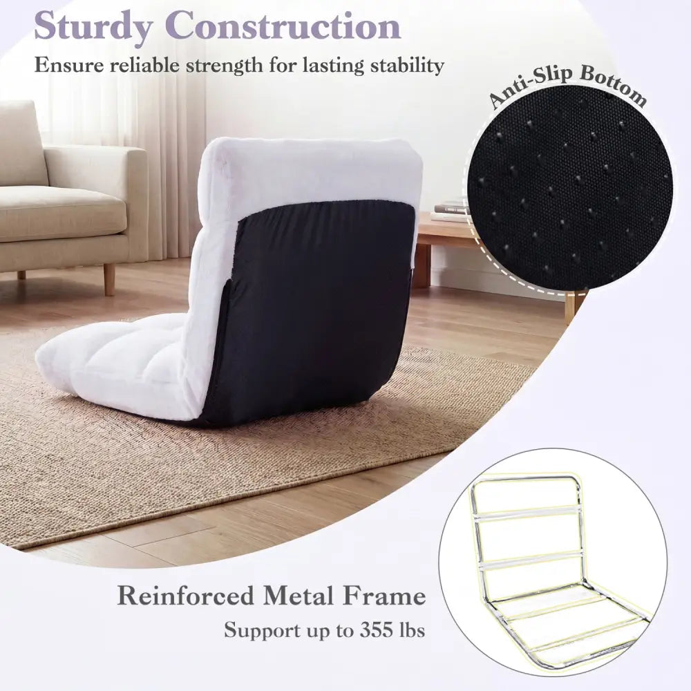 14-Position Adjustable Cushioned Floor Chair-White - White - Floor Chairs