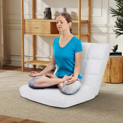 14-Position Adjustable Cushioned Floor Chair-White Costway