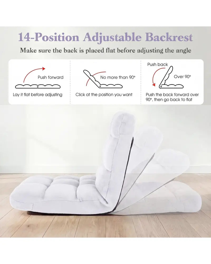14-Position Adjustable Cushioned Floor Chair-White - White - Floor Chairs