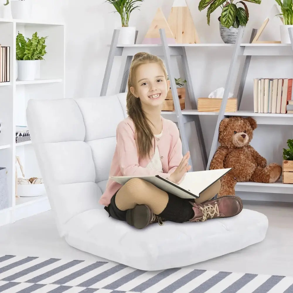 14-Position Adjustable Cushioned Floor Chair-White Costway