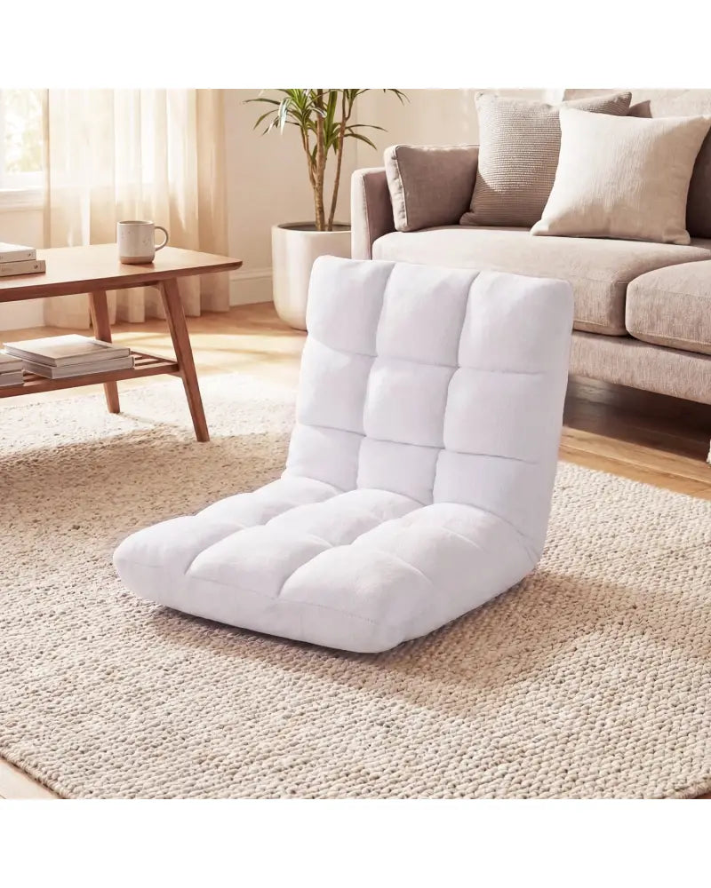 14-Position Adjustable Cushioned Floor Chair-White - White - Floor Chairs