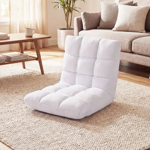 14-Position Adjustable Cushioned Floor Chair-White - White - Floor Chairs