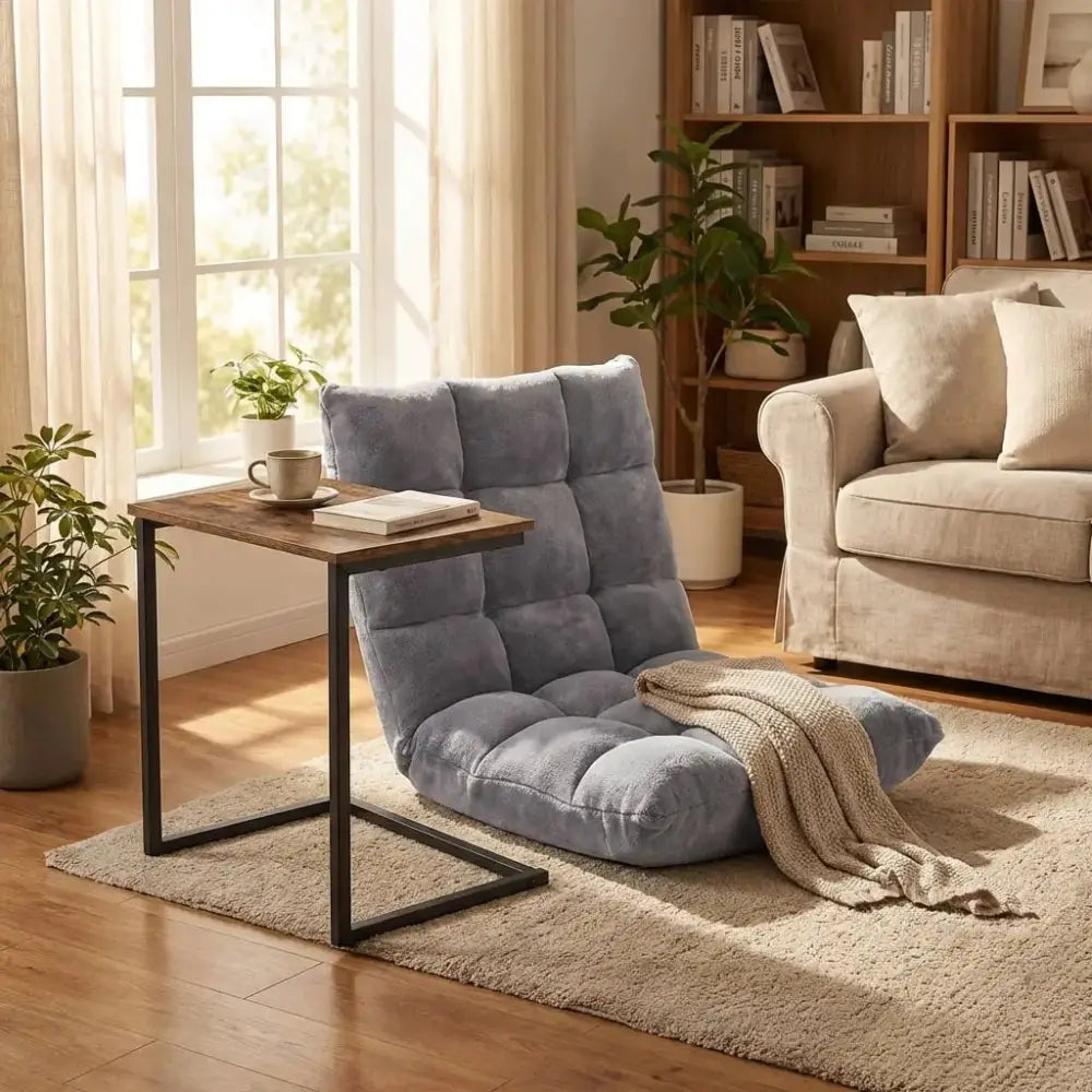 14-Position Adjustable Floor Chair & C-Shaped End Table Set Costway