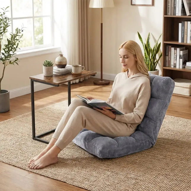14-Position Adjustable Floor Chair & C-Shaped End Table Set Costway