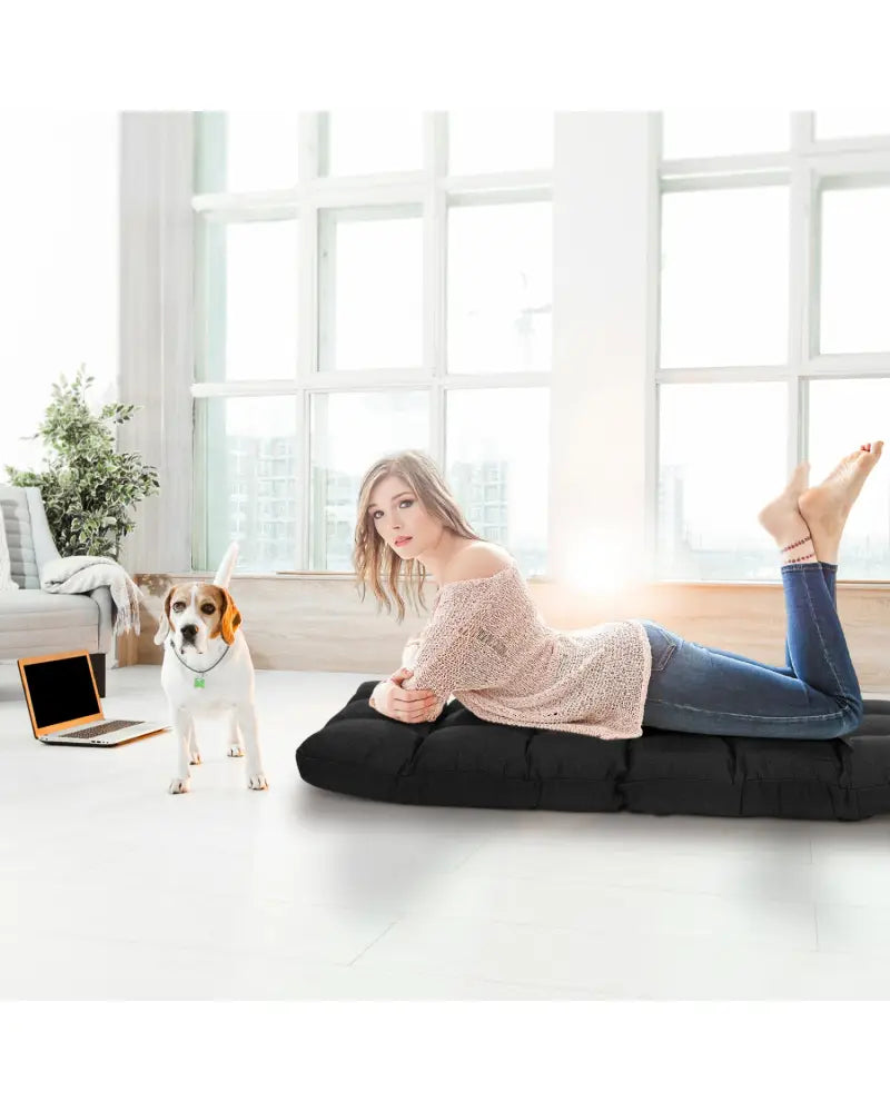 14-Position Adjustable Folding Lazy Gaming Sofa-Black - Black - Floor Chairs