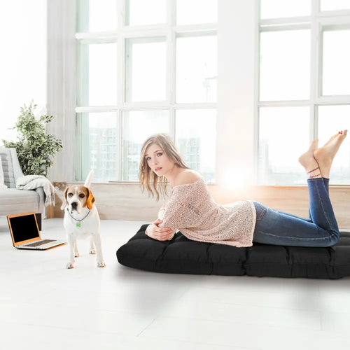 14-Position Adjustable Folding Lazy Gaming Sofa-Black - Black - Floor Chairs