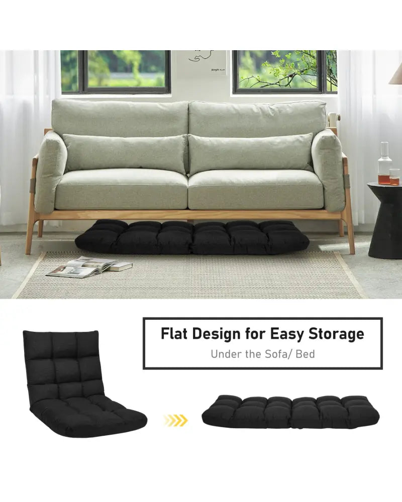 14-Position Adjustable Folding Lazy Gaming Sofa-Black - Black - Floor Chairs