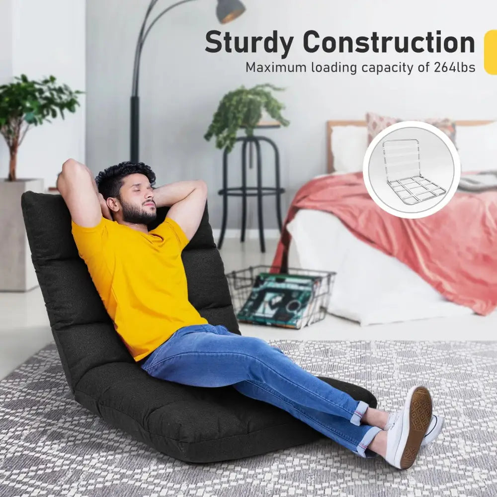 14-Position Adjustable Folding Lazy Gaming Sofa-Black Costway