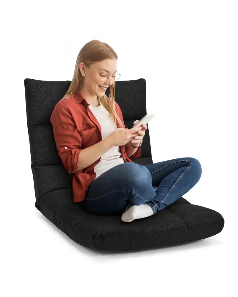 14-Position Adjustable Folding Lazy Gaming Sofa-Black - Black - Floor Chairs