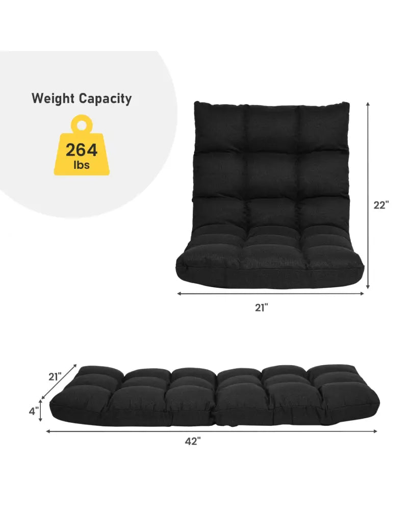 14-Position Adjustable Folding Lazy Gaming Sofa-Black - Black - Floor Chairs