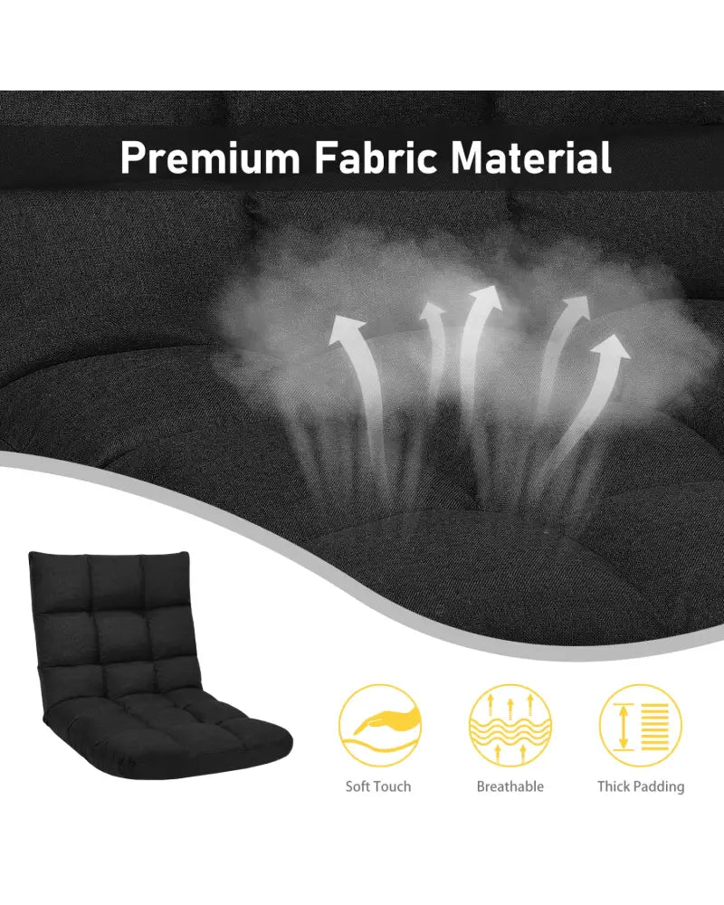14-Position Adjustable Folding Lazy Gaming Sofa-Black - Black - Floor Chairs