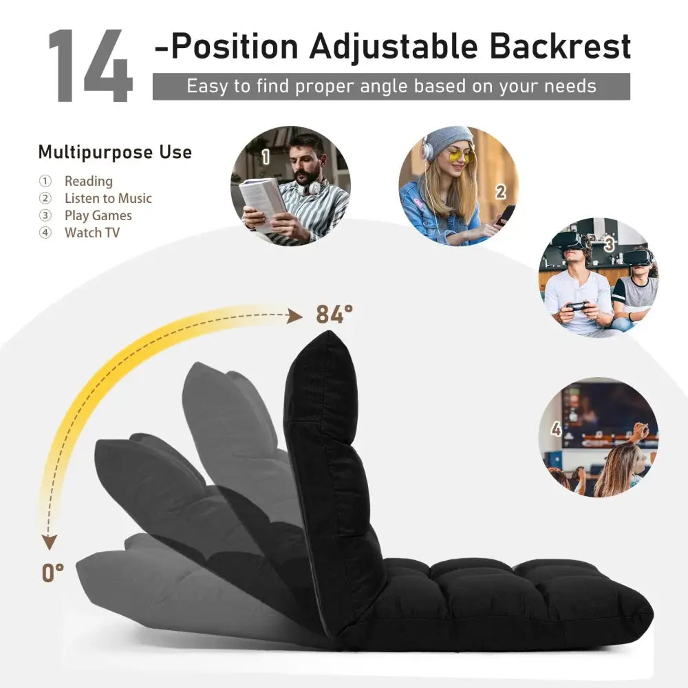 14-Position Adjustable Folding Lazy Gaming Sofa-Black Costway