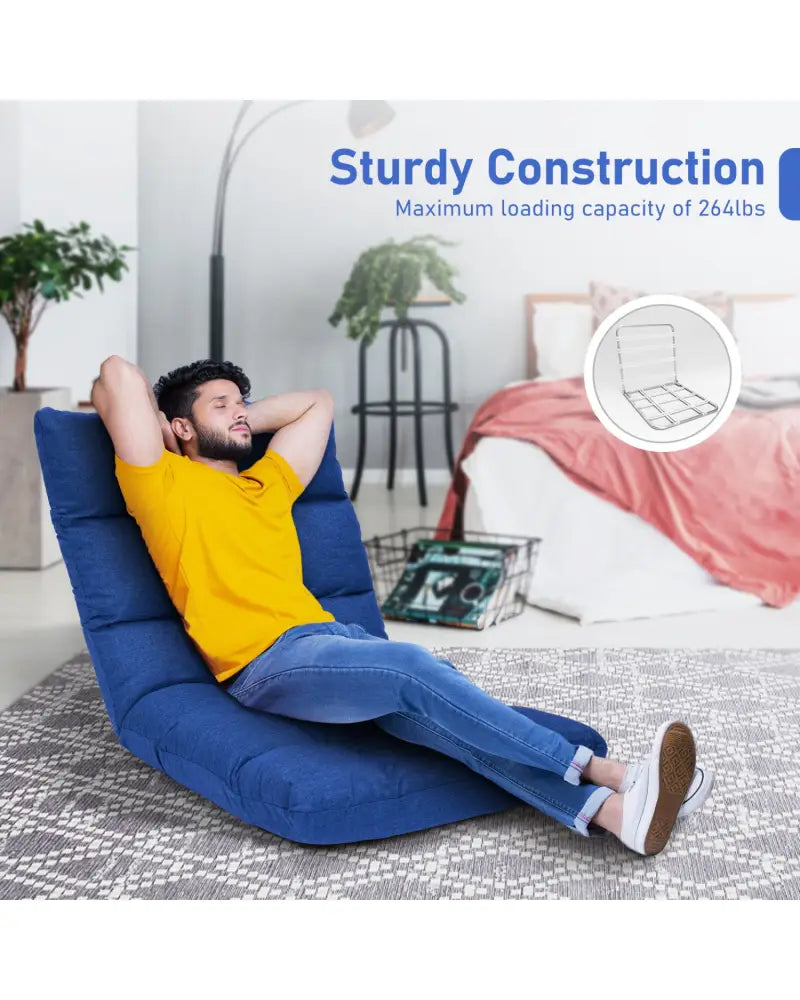 14-Position Adjustable Folding Lazy Gaming Sofa-Blue - Blue - Floor Chairs