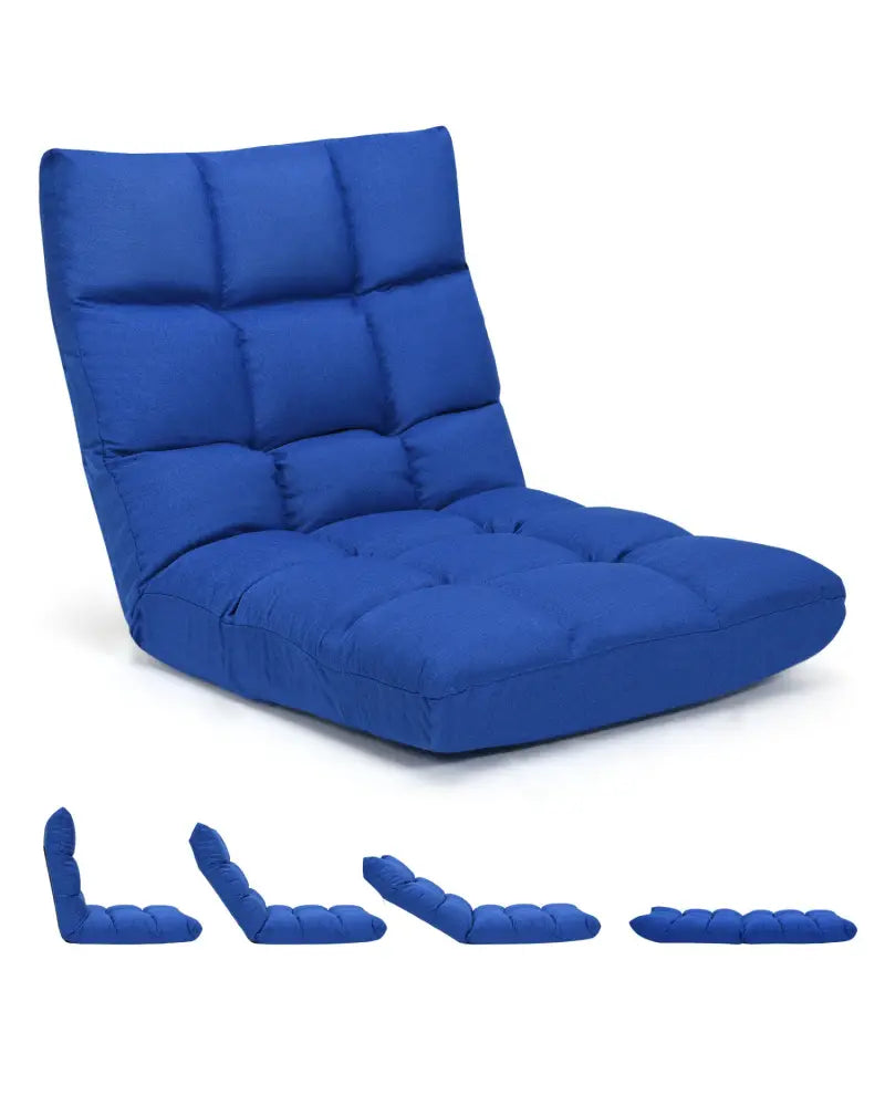 14-Position Adjustable Folding Lazy Gaming Sofa-Blue - Blue - Floor Chairs