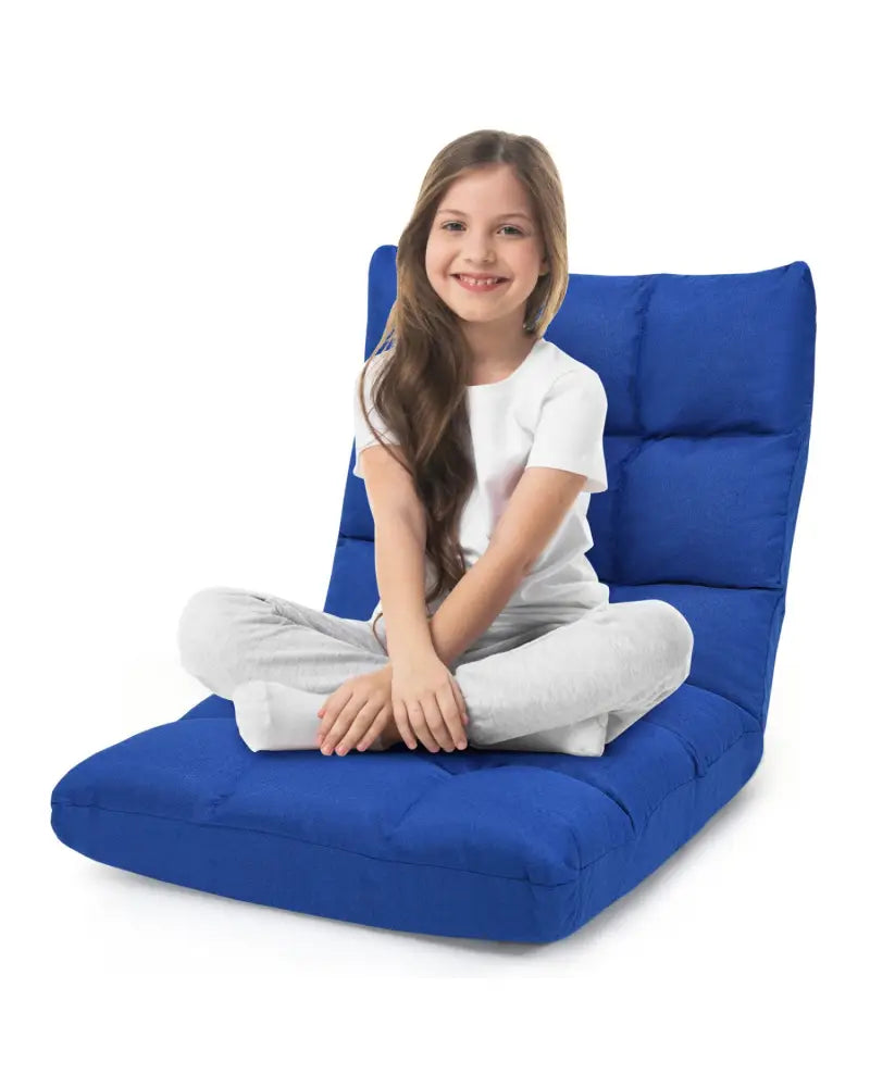 14-Position Adjustable Folding Lazy Gaming Sofa-Blue - Blue - Floor Chairs