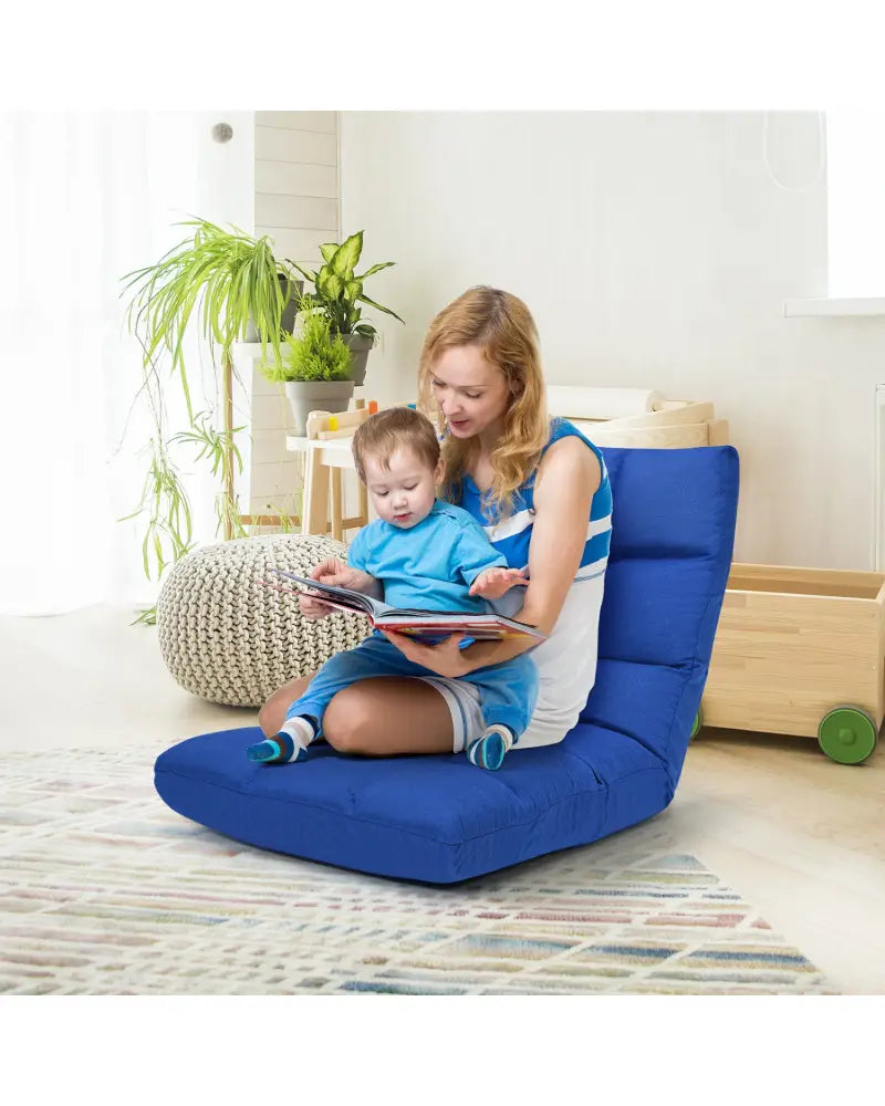 14-Position Adjustable Folding Lazy Gaming Sofa-Blue - Blue - Floor Chairs