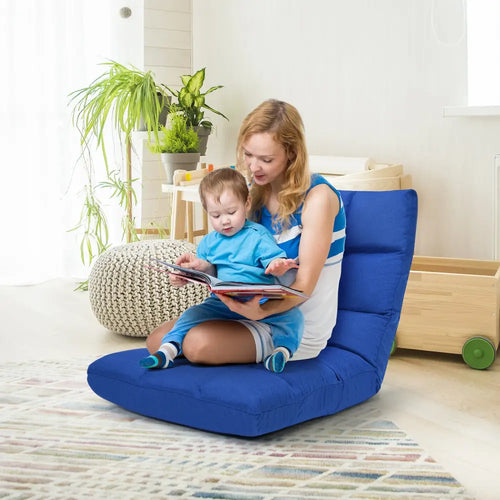 14-Position Adjustable Folding Lazy Gaming Sofa-Blue - Blue - Floor Chairs