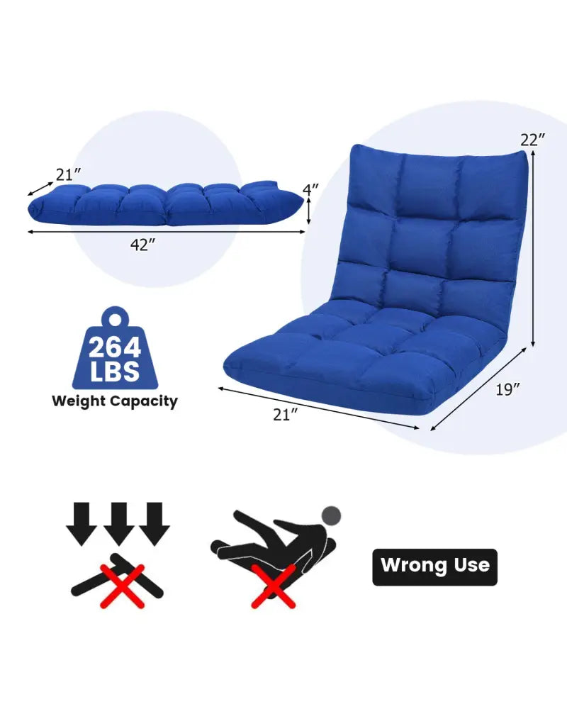 14-Position Adjustable Folding Lazy Gaming Sofa-Blue - Blue - Floor Chairs