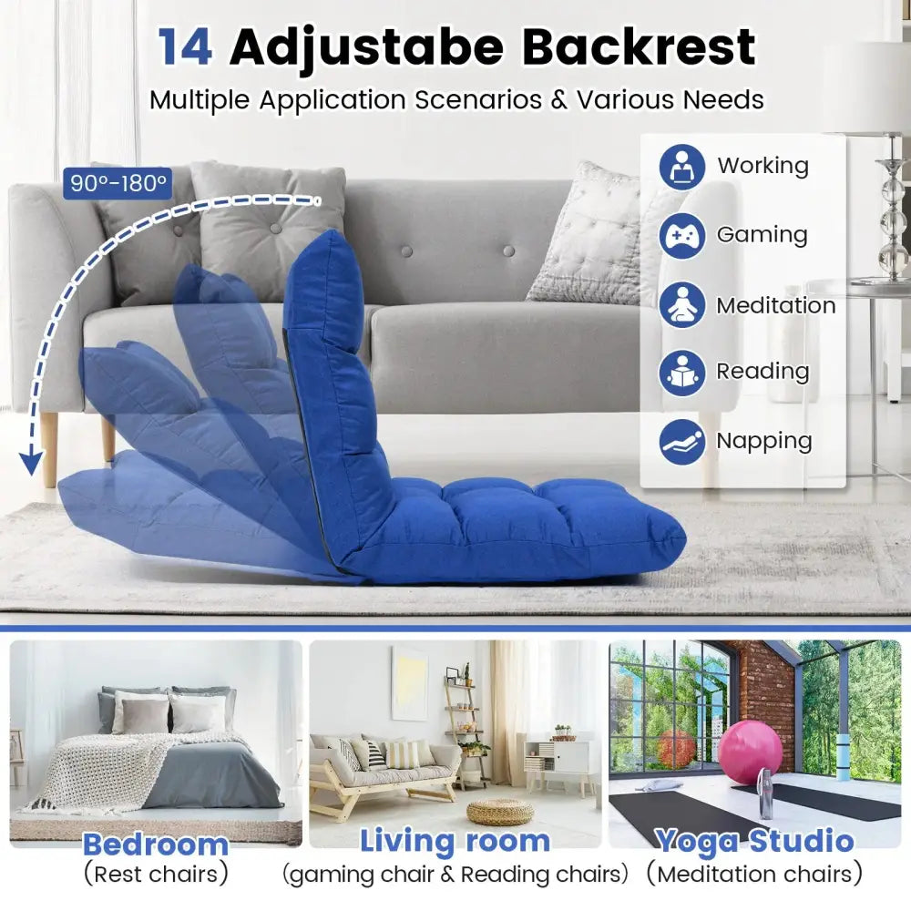 14-Position Adjustable Folding Lazy Gaming Sofa-Blue Costway