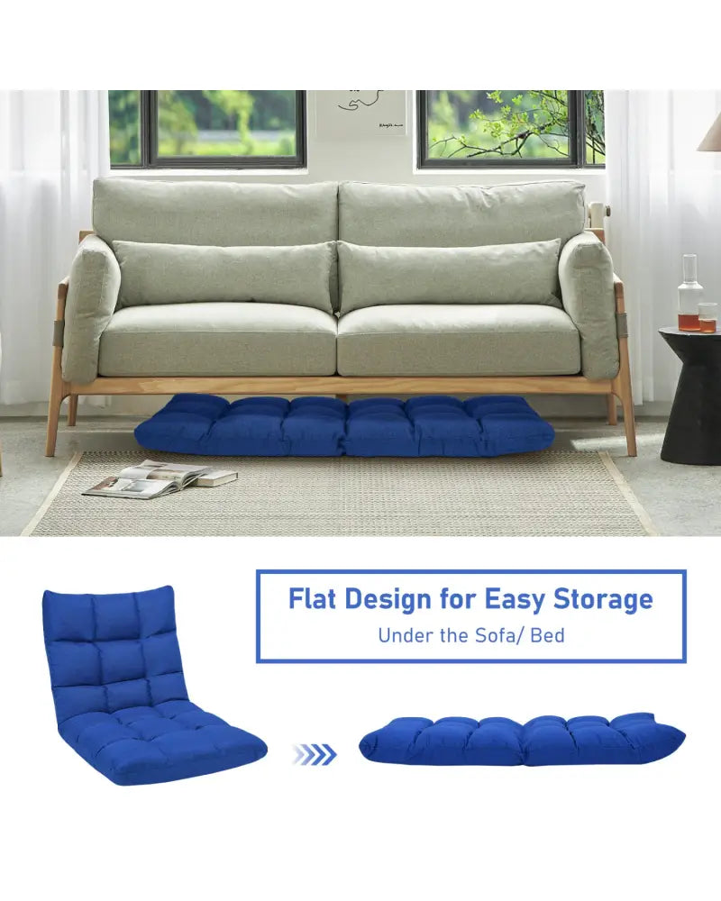 14-Position Adjustable Folding Lazy Gaming Sofa-Blue - Blue - Floor Chairs
