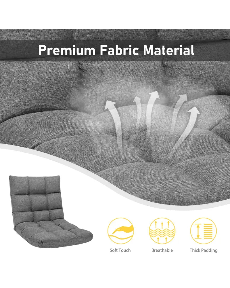 14-Position Adjustable Folding Lazy Gaming Sofa-Gray - Gray - Floor Chairs