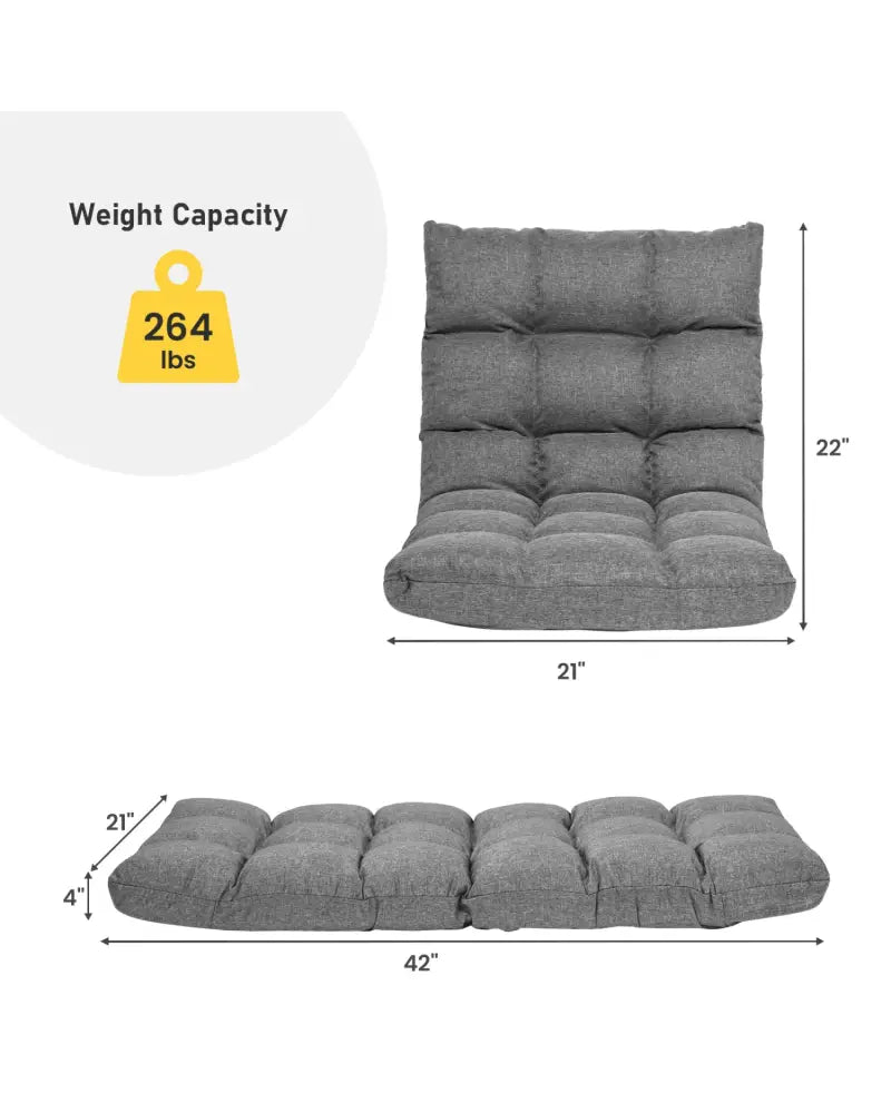 14-Position Adjustable Folding Lazy Gaming Sofa-Gray - Gray - Floor Chairs