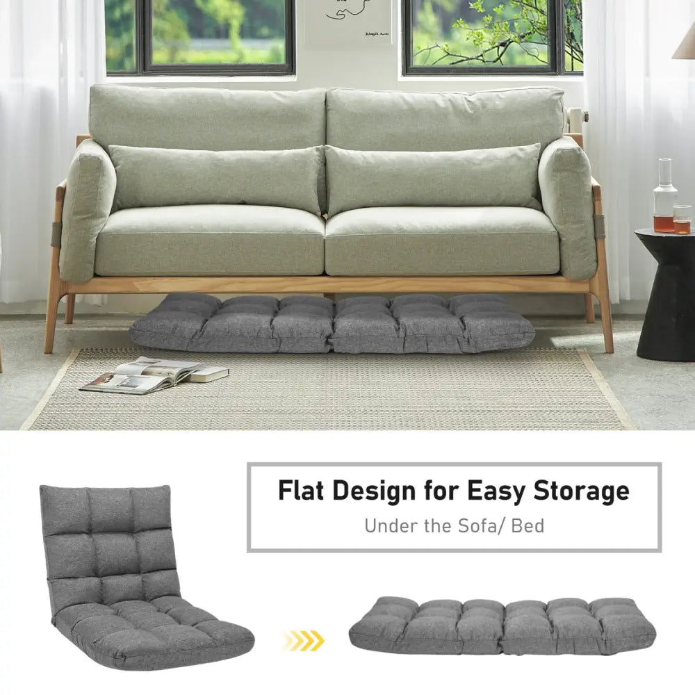 14-Position Adjustable Folding Lazy Gaming Sofa-Gray - Gray - Floor Chairs