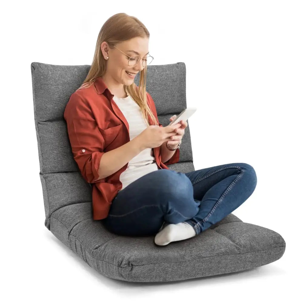 14-Position Adjustable Folding Lazy Gaming Sofa-Gray Costway