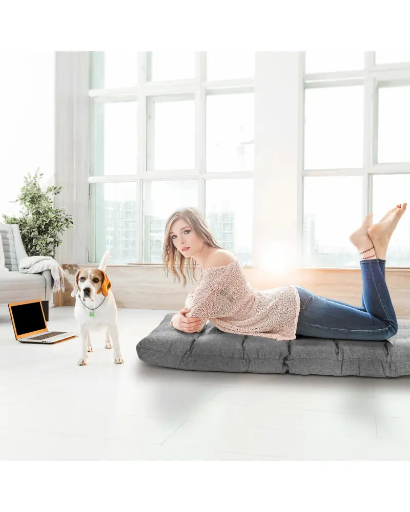 14-Position Adjustable Folding Lazy Gaming Sofa-Gray - Gray - Floor Chairs