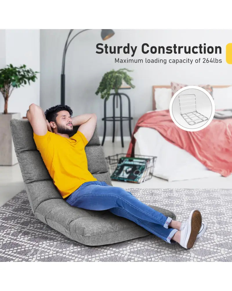 14-Position Adjustable Folding Lazy Gaming Sofa-Gray - Gray - Floor Chairs