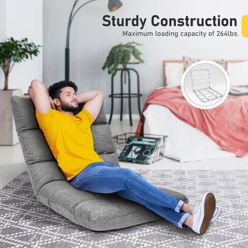 14-Position Adjustable Folding Lazy Gaming Sofa-Gray - Gray - Floor Chairs