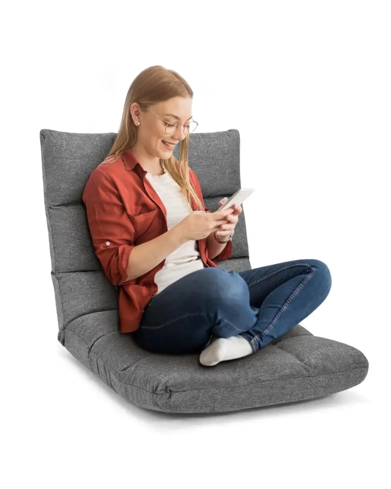 14-Position Adjustable Folding Lazy Gaming Sofa-Gray - Gray - Floor Chairs