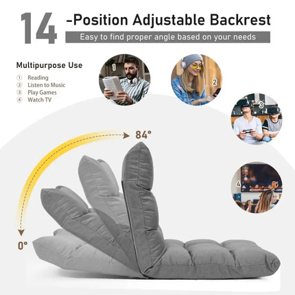 14-Position Adjustable Folding Lazy Gaming Sofa-Gray Costway