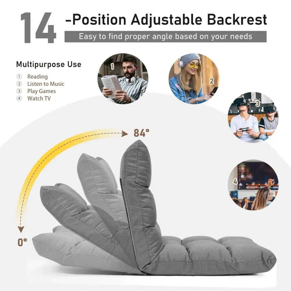 14-Position Adjustable Folding Lazy Gaming Sofa-Gray Costway