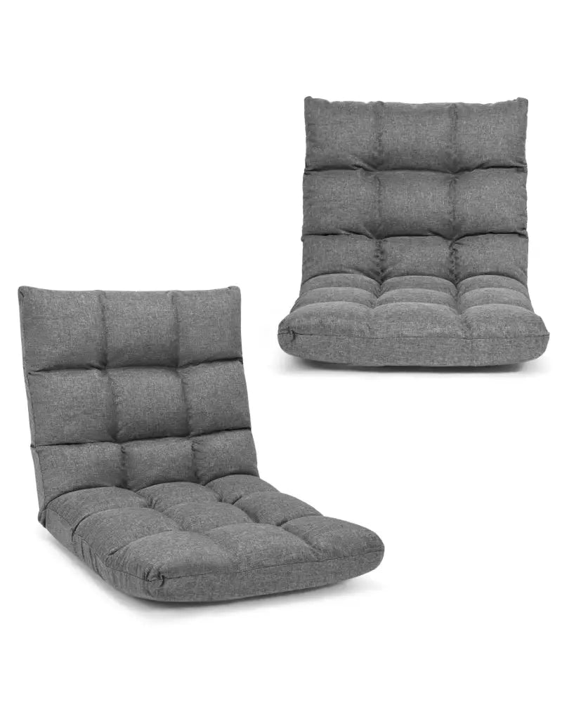 14-Position Adjustable Folding Lazy Gaming Sofa-Gray - Gray - Floor Chairs