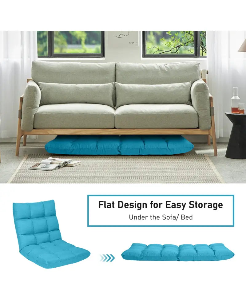 14-Position Adjustable Folding Lazy Gaming Sofa-Light Blue - Light Blue - Floor Chairs