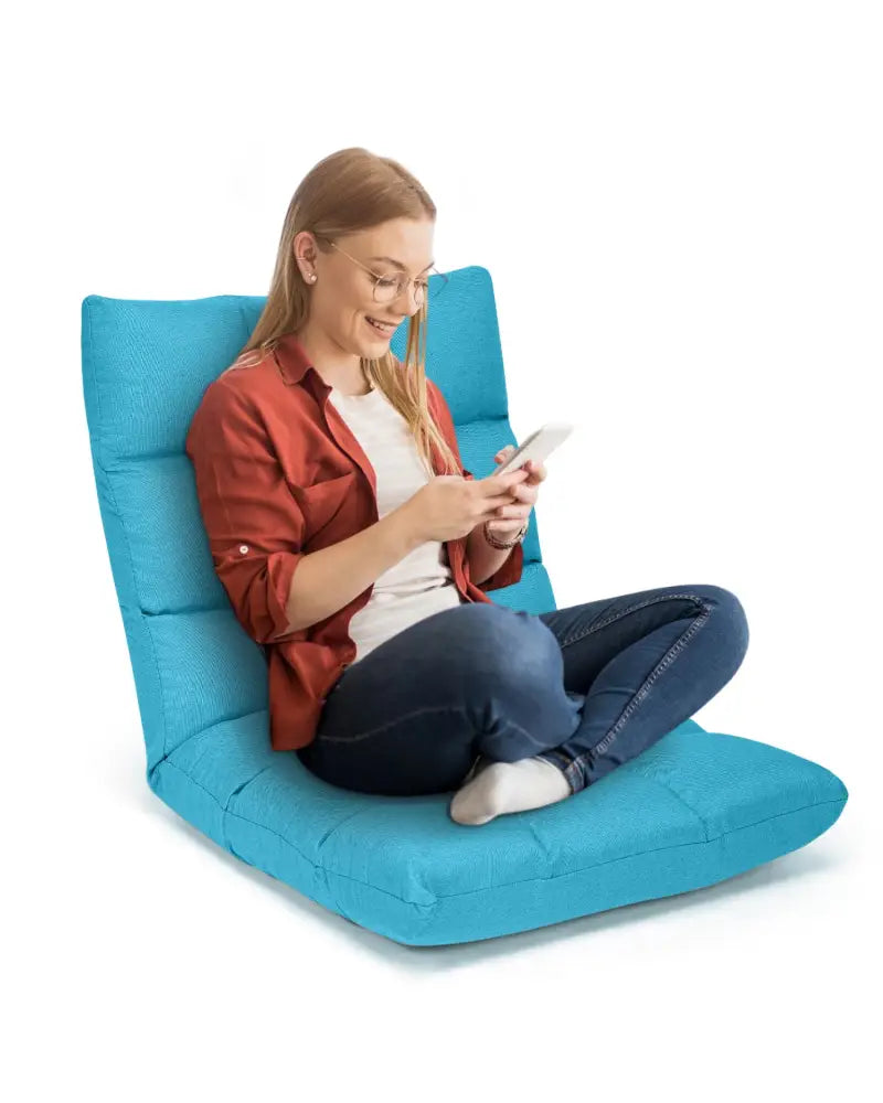 14-Position Adjustable Folding Lazy Gaming Sofa-Light Blue - Light Blue - Floor Chairs