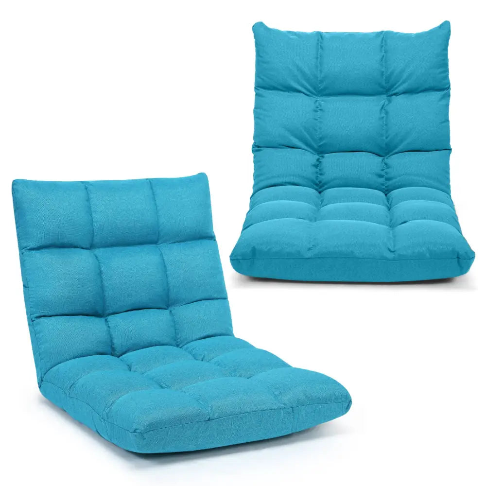 14-Position Adjustable Folding Lazy Gaming Sofa-Light Blue - Light Blue - Floor Chairs