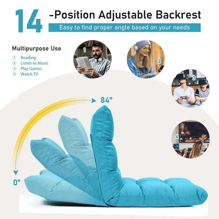 14-Position Adjustable Folding Lazy Gaming Sofa-Light Blue Costway