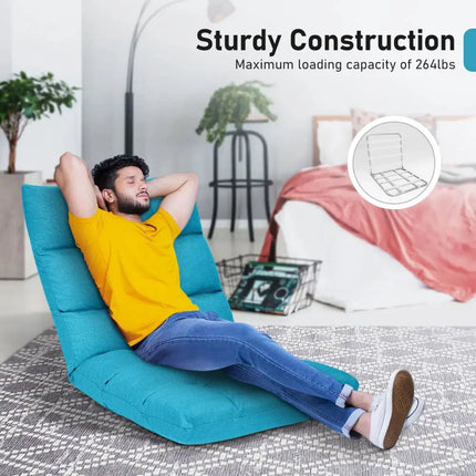 14-Position Adjustable Folding Lazy Gaming Sofa-Light Blue Costway