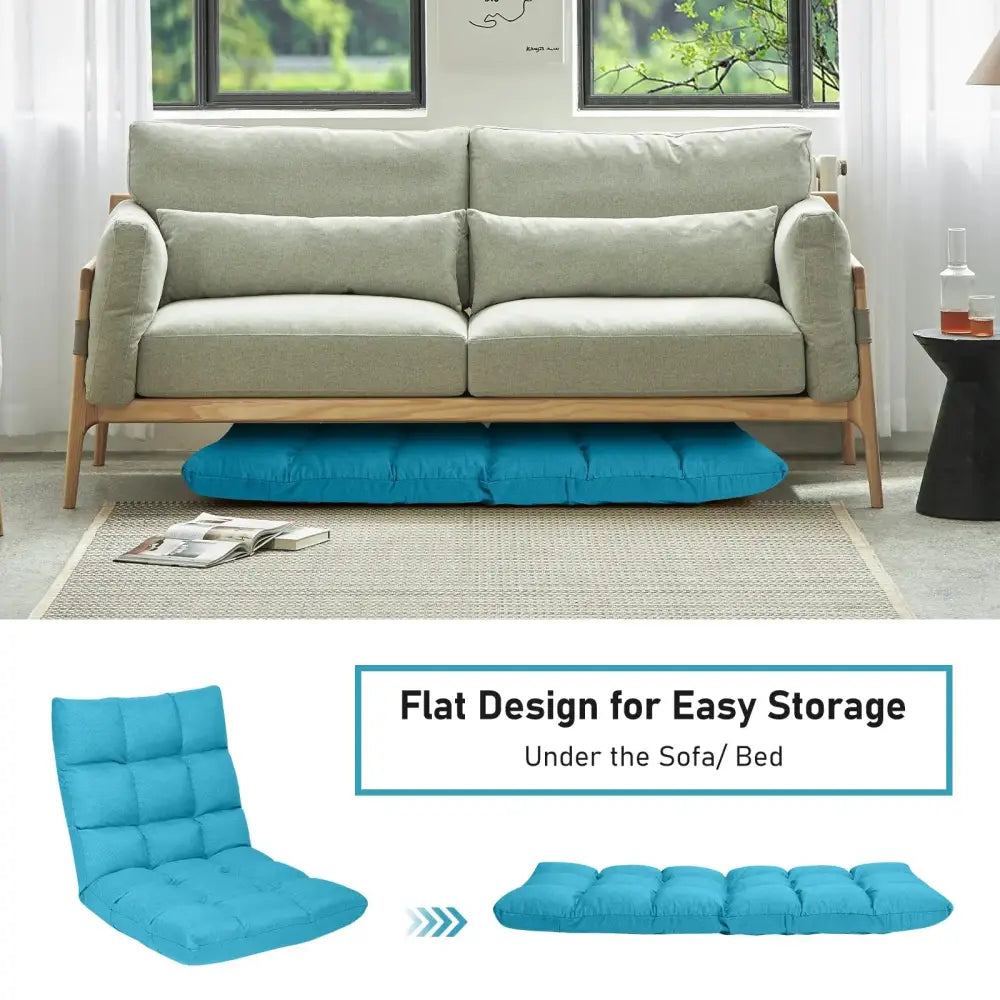14-Position Adjustable Folding Lazy Gaming Sofa-Light Blue Costway