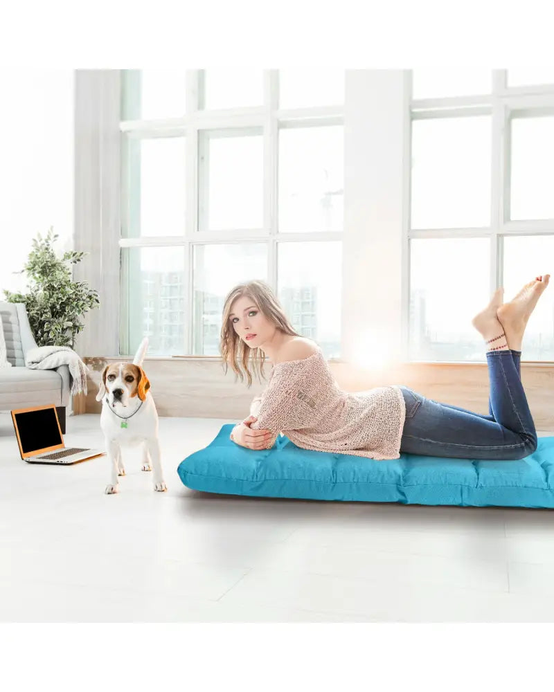 14-Position Adjustable Folding Lazy Gaming Sofa-Light Blue - Light Blue - Floor Chairs