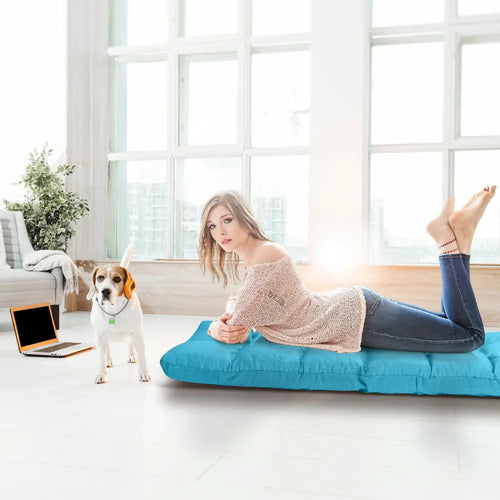 14-Position Adjustable Folding Lazy Gaming Sofa-Light Blue - Light Blue - Floor Chairs