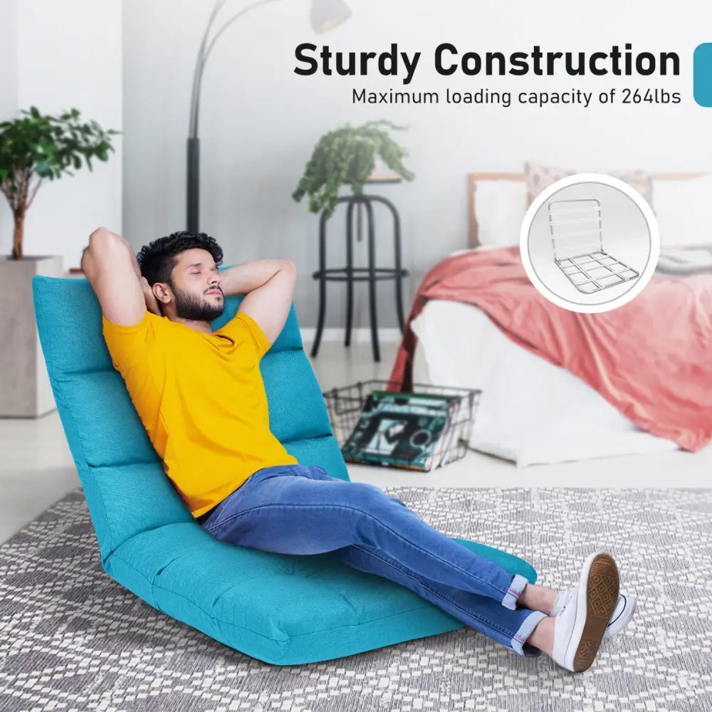 14-Position Adjustable Folding Lazy Gaming Sofa-Light Blue - Light Blue - Floor Chairs
