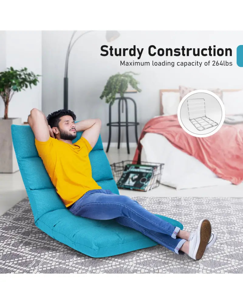 14-Position Adjustable Folding Lazy Gaming Sofa-Light Blue - Light Blue - Floor Chairs