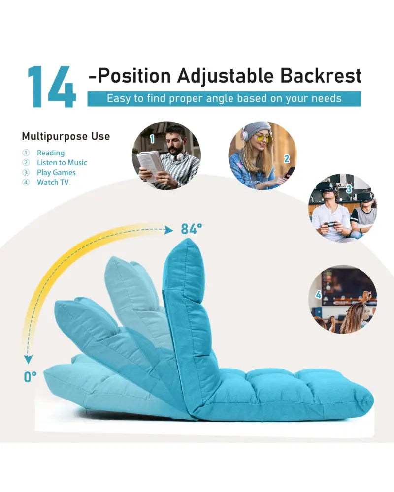 14-Position Adjustable Folding Lazy Gaming Sofa-Light Blue - Light Blue - Floor Chairs