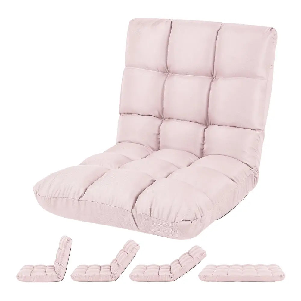 14-Position Adjustable Folding Lazy Gaming Sofa-Light Pink - Light Pink - Floor Chairs
