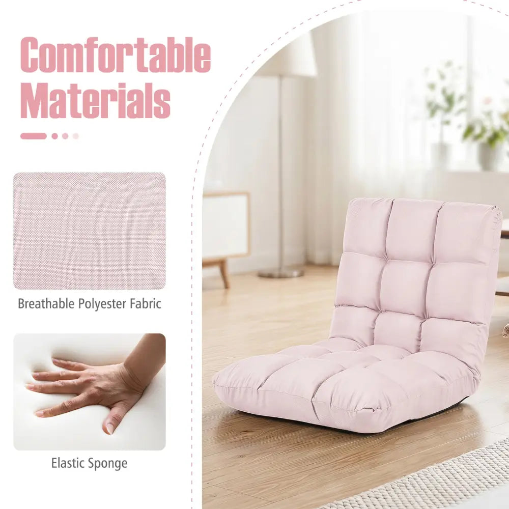 14-Position Adjustable Folding Lazy Gaming Sofa-Light Pink - Light Pink - Floor Chairs