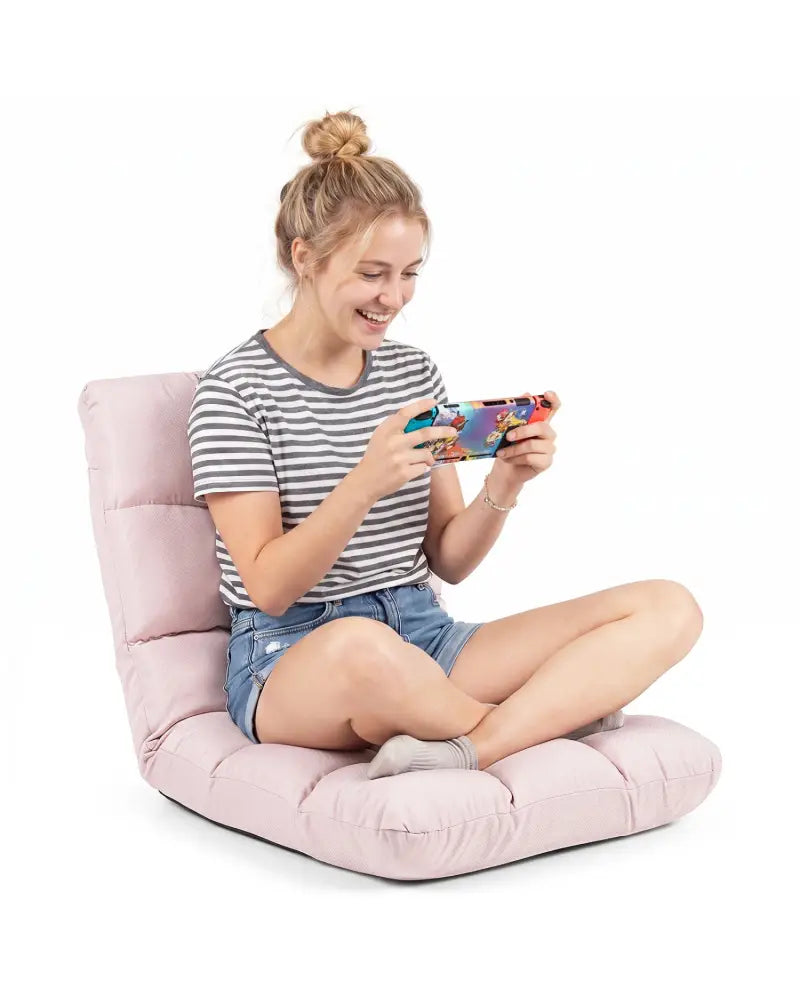 14-Position Adjustable Folding Lazy Gaming Sofa-Light Pink - Light Pink - Floor Chairs